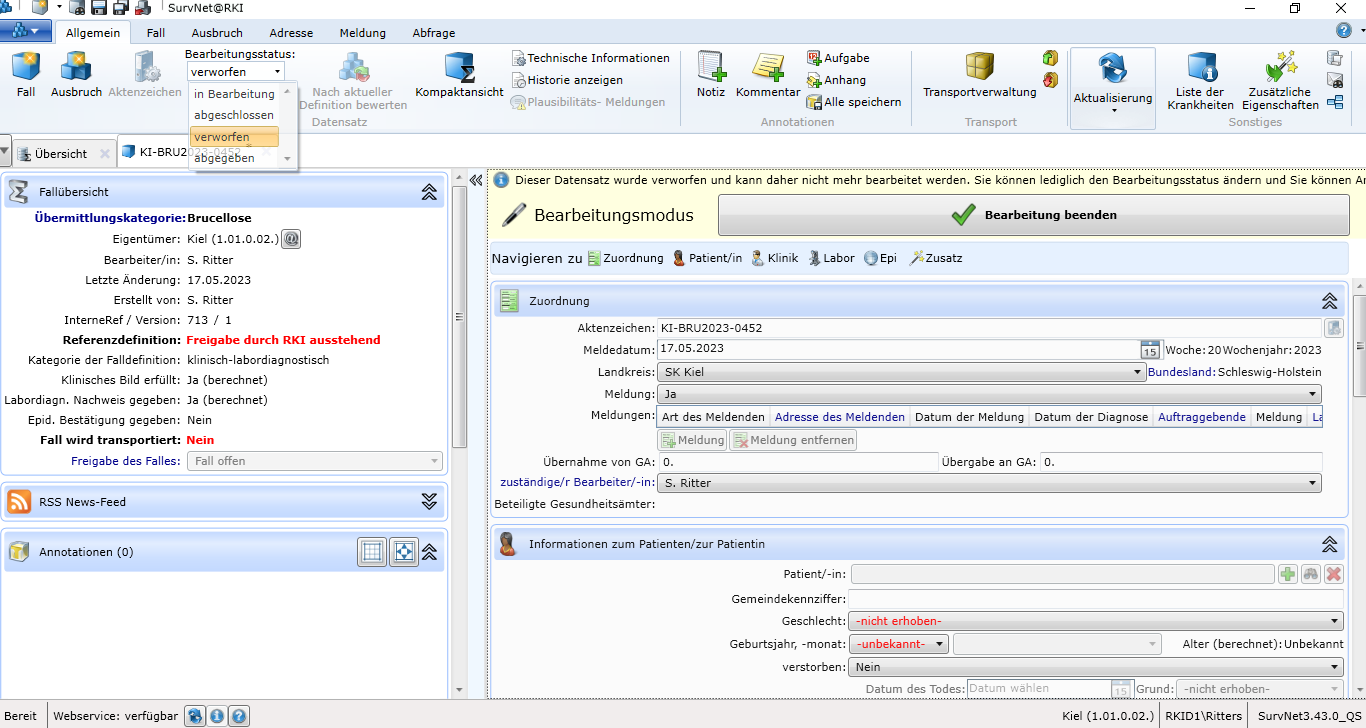 Verwerfen eines Datensatzes