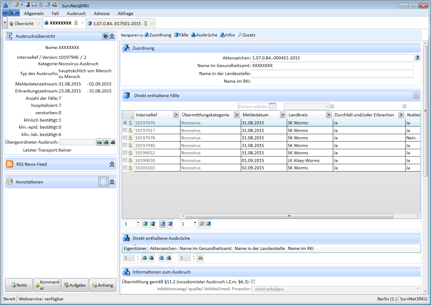 Teilansicht Ausbruchs-Datenblatt bei eingeklappter Multifunktionsleiste