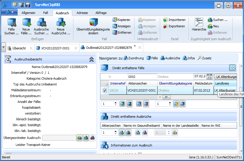 Anzeige der Ausbruchshierarchie im Ausbruchsdatenblatt