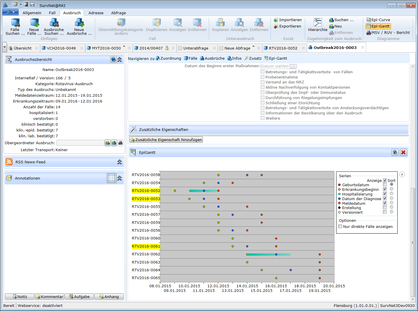 Anzeige des Gantt-Diagramms im Ausbruchsdatenblatt