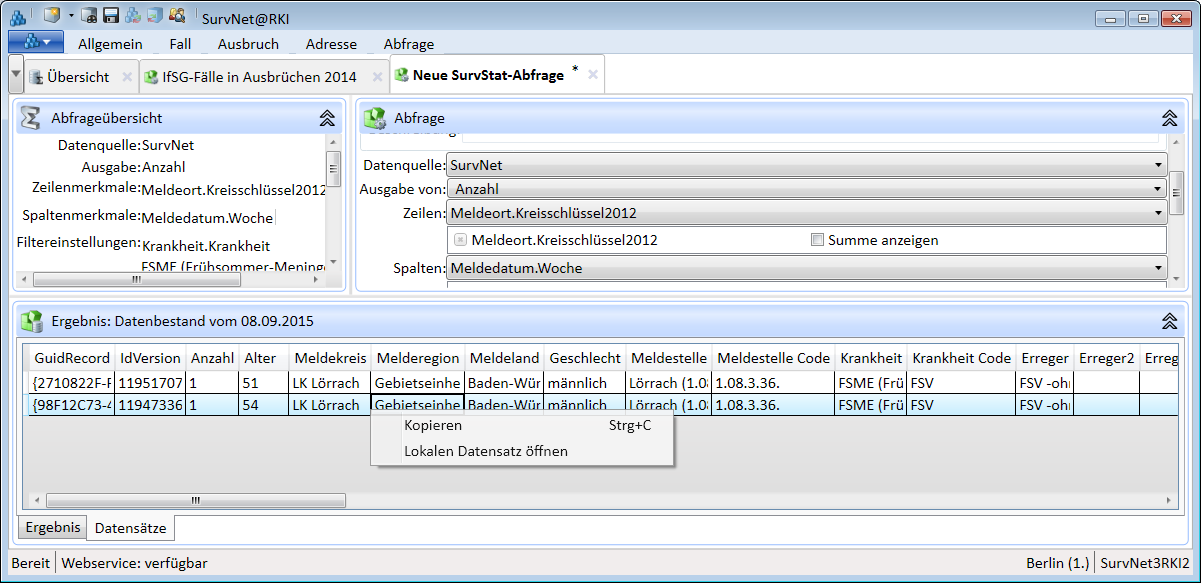 SurvStat Abfrage-Interface